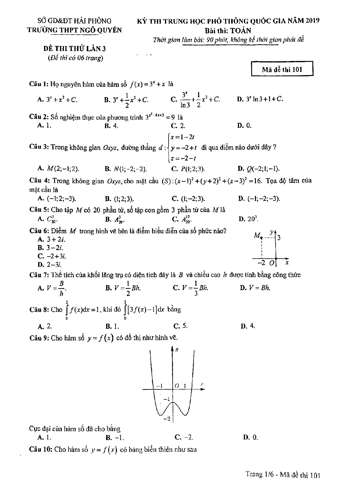 Đề thi thử Toán THPT Quốc gia 2019 trường Ngô Quyền – Hải Phòng lần 3