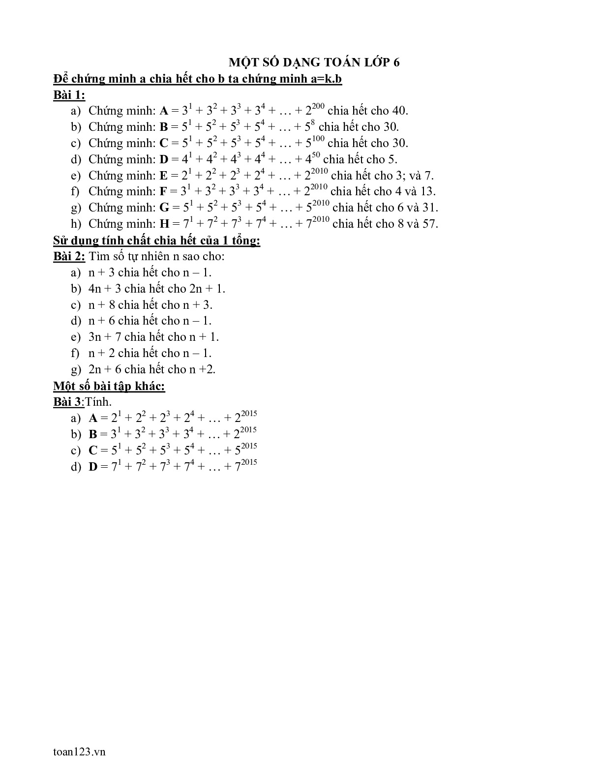 Toán 6 - Một số dạng toán chia hết