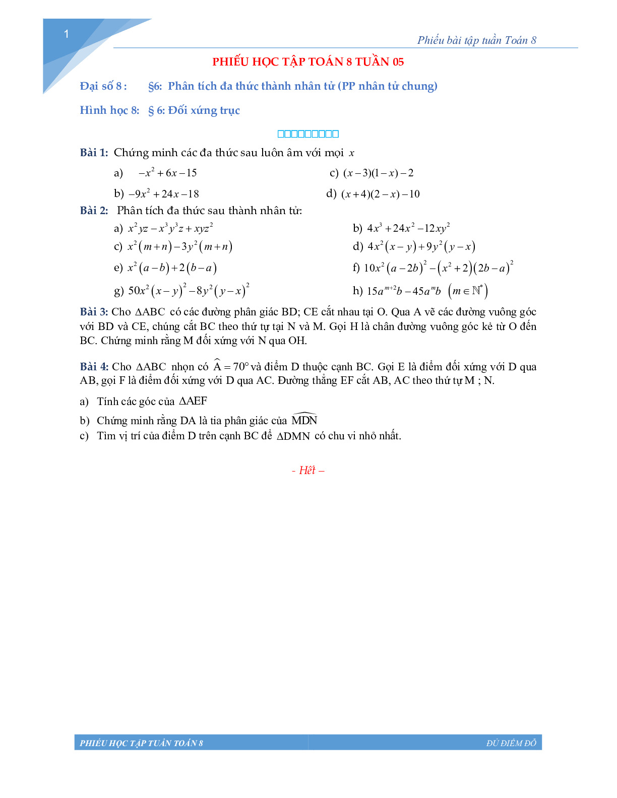 Toán 8 - Phiếu học tập tuần 5