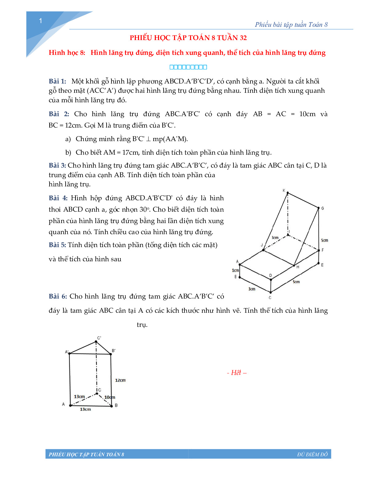 Toán 8 - Phiếu học tập tuần 32