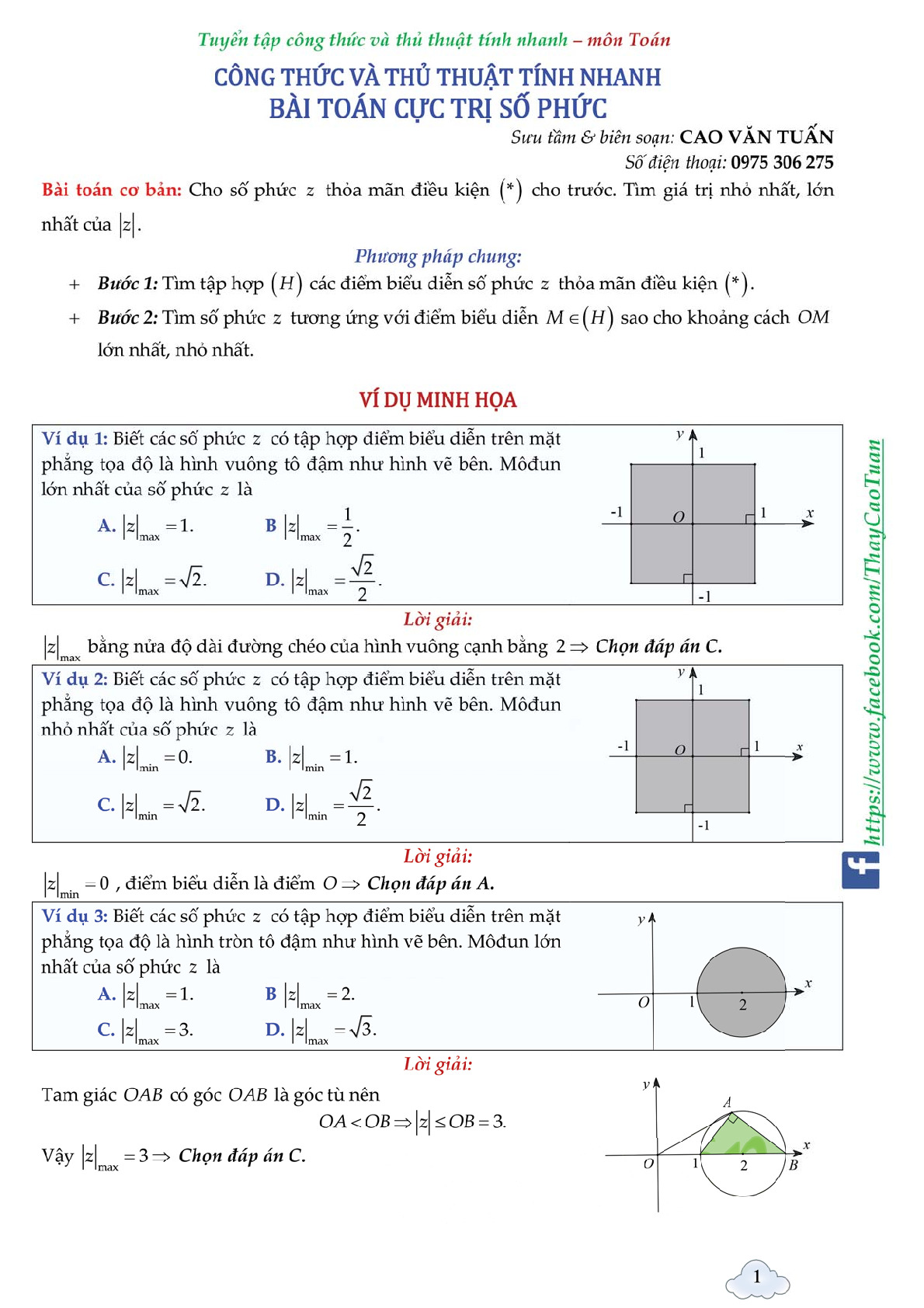 Toán 12 - Công thức và thủ thuật tính nhanh bài toán cực trị số phức - Cao Văn Tuấn