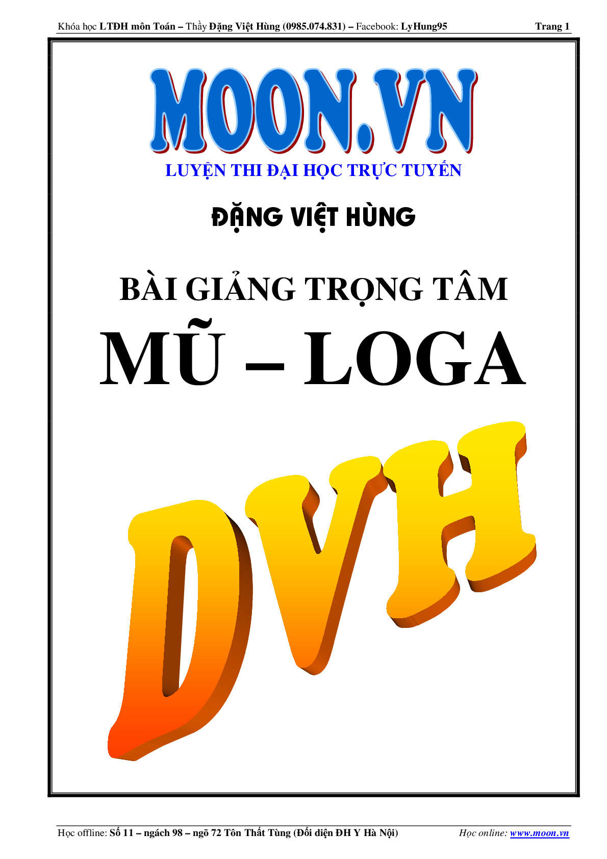 Toán 12 - Bài giảng trọng tâm Mũ - Logarit