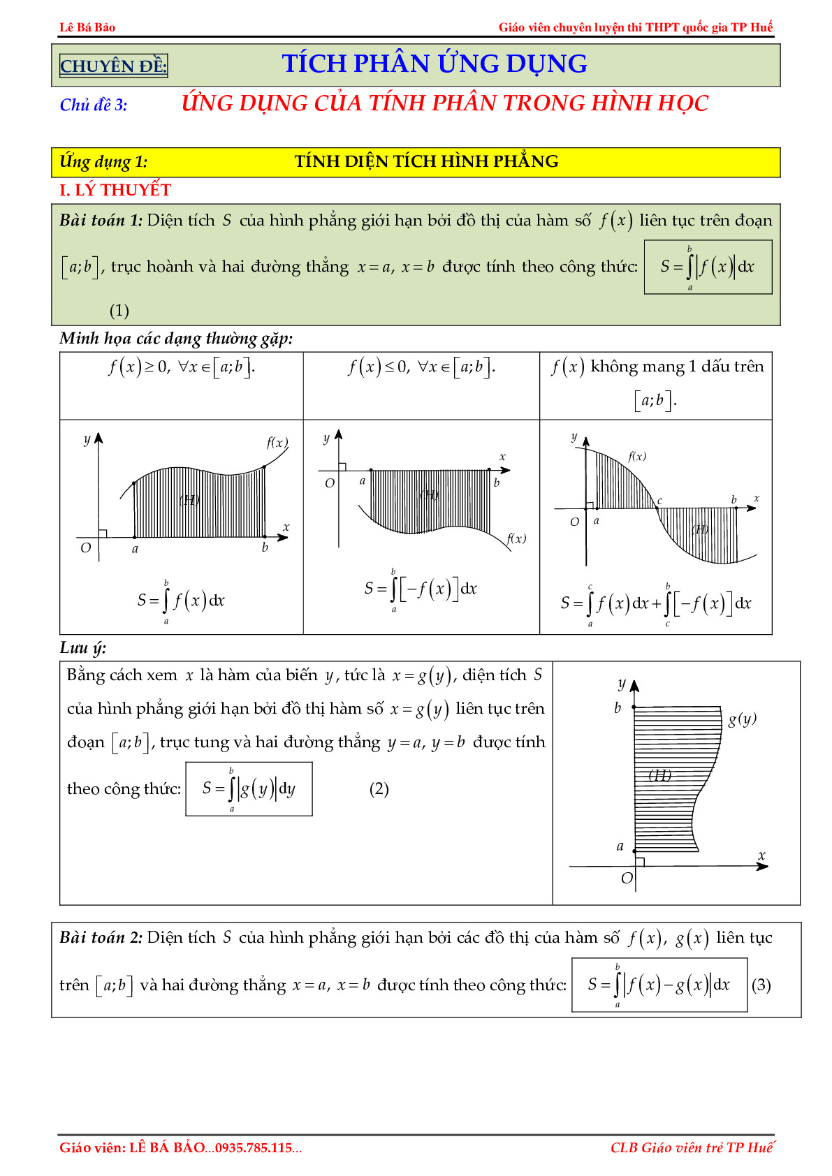 Toán 12 - Ứng dụng của tích phân - Lê Bá Bảo