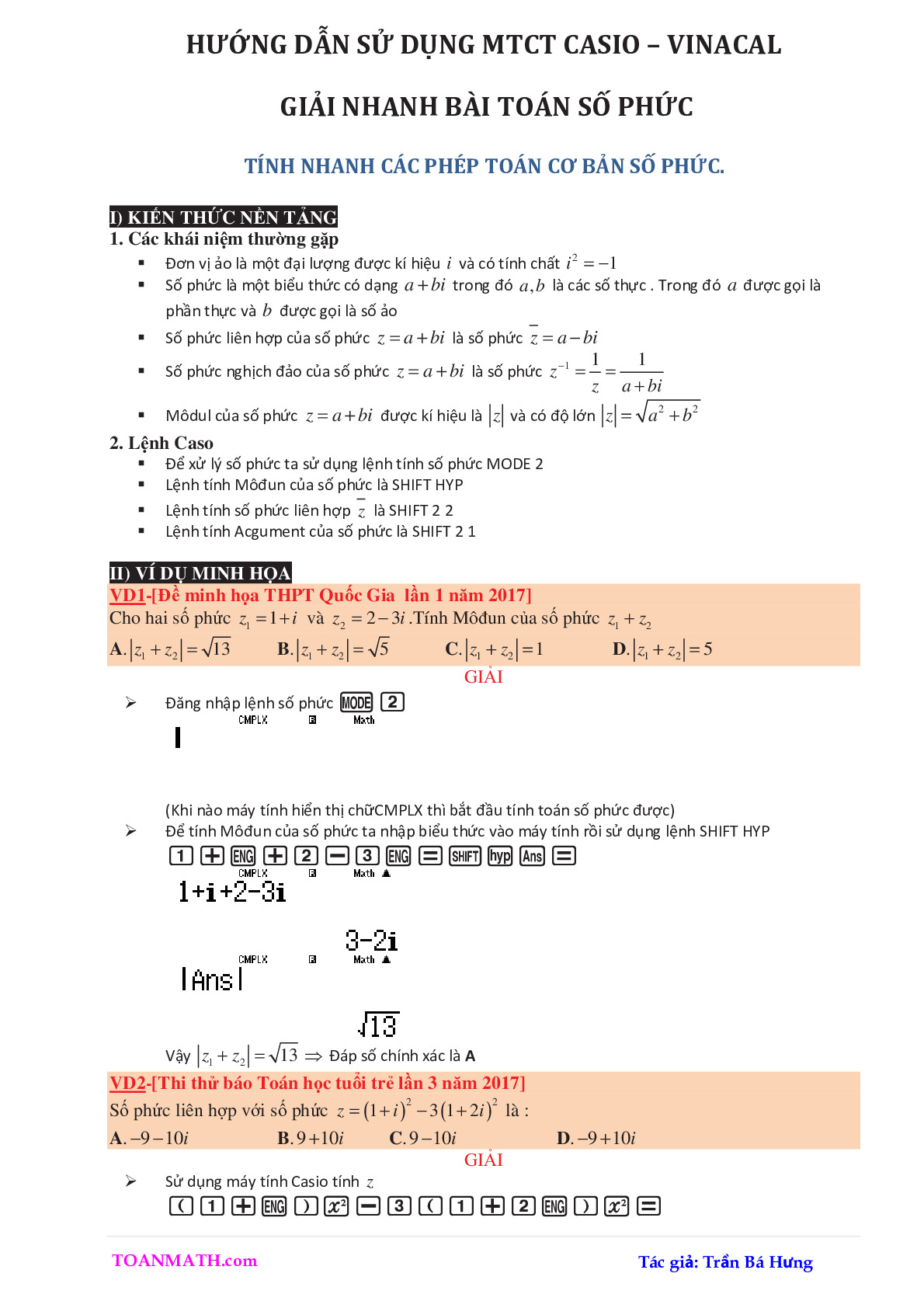 Toán 12 - Hướng dẫn sử dụng máy tính cầm tay giải nhanh bài toán số phức - Trần Bá Hưng
