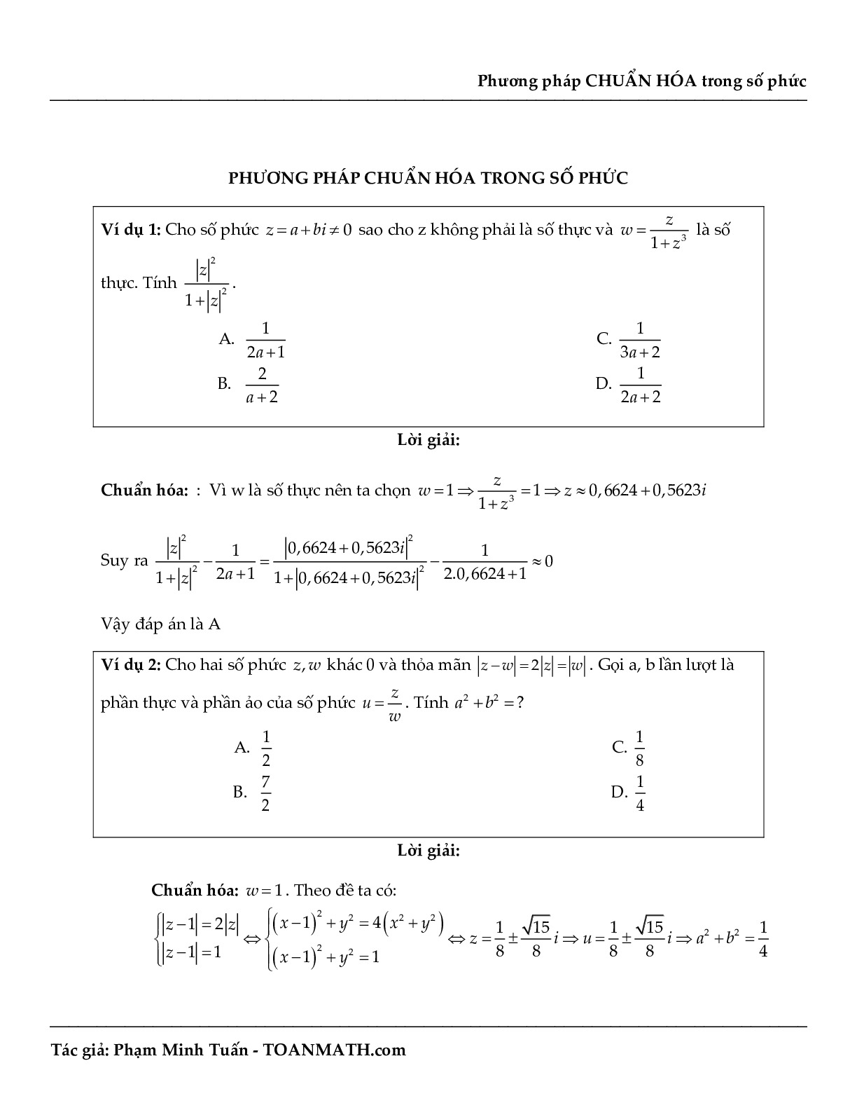 Toán 12 - Phương pháp chuẩn hóa trong số phức - Phạm Minh Tuấn